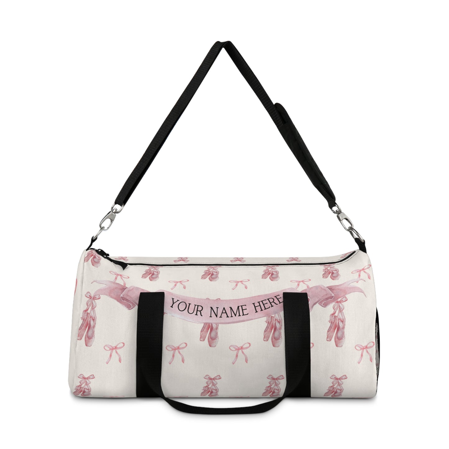Classic Heirloom Vintage Pink Ribbon Bow and Ballet Slippers Small Dance Duffel with Custom Name