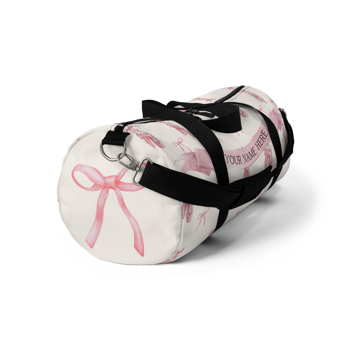 Classic Heirloom Vintage Pink Ribbon Bow and Ballet Slippers Small Dance Duffel with Custom Name