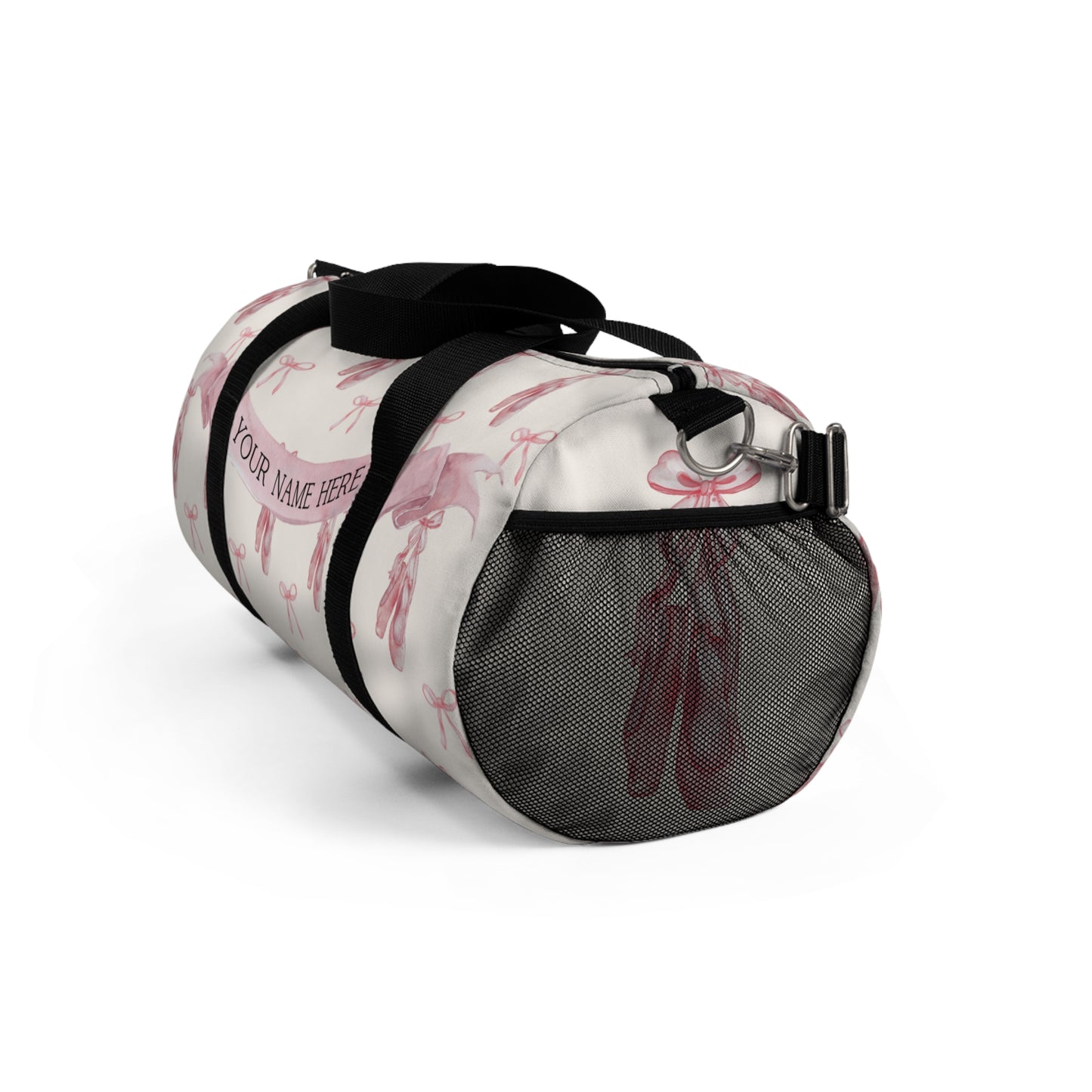 Classic Heirloom Vintage Pink Ribbon Bow and Ballet Slippers Small Dance Duffel with Custom Name